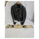 Vintage Leather Motorcycle Jacket and Belt