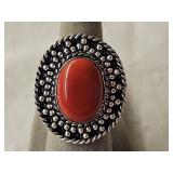 German Silver Red Coral Ring