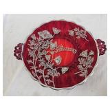 Viking Ruby Red Silver Overlay Anniversary Plate