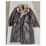 Cortefiel Leather Jacket with Faux Fur Collar
