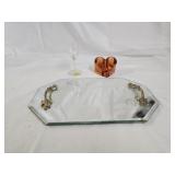 Art Glass, Mirrored Dresser Tray, Crystal Cordial