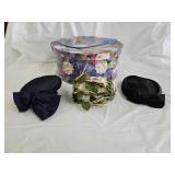 3 Vintage Hats and Hat Box