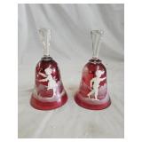 2 Mary Gregory Cranberry Bohemian Glass Bells