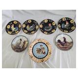 7 Decorative Hand Painted Rooster Plates