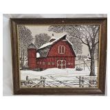 Warren Boucher? Painted Barn on Burlap