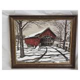 Warren Boucher Painted Covered Bridge on Burlap