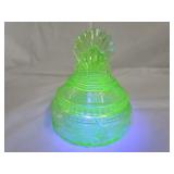 Vintage Art Deco Green Uranium Glass Powder Jar