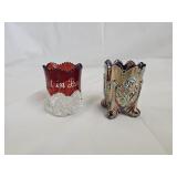 Carnival Glass and Ruby Flash Toothpick Holders