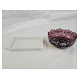 Vict. Amethyst Berry Bowl, Limoges Trinket Tray