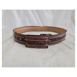 Tooled Leather Horse Hair Western Belt