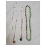 Jade, Art Glass and Gold Tone Necklaces