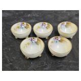 5 Hand Painted Nippon Footed Salt Dips