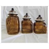 3pc Amber Ribbed Glass Canister Set