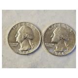 2 1964 BU Silver Washington Quarters