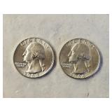2 1964 BU Silver Washington Quarters