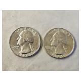 2 1964 BU Silver Washington Quarters