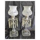 2 Vintage Glass Boudoir Electric Prism Lamps