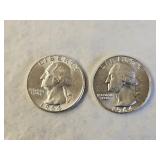 2 1964 BU Silver Washington Quarters