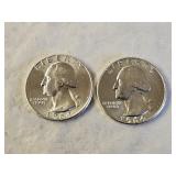 2 1964 BU Silver Washington Quarters