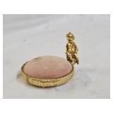 Vintage Pink Velvet Gold Tone Cherub Pin Cushion