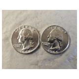 2 1964 BU Silver Washington Quarters