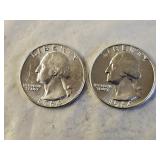 2 1964 BU Silver Washington Quarters
