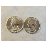 2 1964 BU Silver Washington Quarters