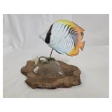 Hand Carved Auriga Butterflyfish w Driftwood Base