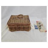 Vintage Silk Lined Wicker Sewing Basket