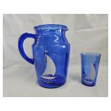 1930s Hazel Atlas Cobalt Blue Pitcher & Tumbler