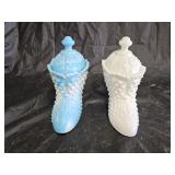2 Fenton Hobnail Shoe Covered Candy Dishes