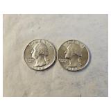 2 1964 BU Silver Washington Quarters