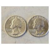 2 1964 BU Silver Washington Quarters