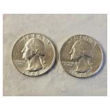2 1964 BU Silver Washington Quarters