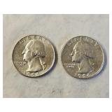 2 1964 BU Silver Washington Quarters