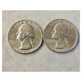 2 1964 BU Silver Washington Quarters