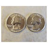 2 1964 BU Silver Washington Quarters