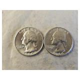 2 1964 BU Silver Washington Quarters