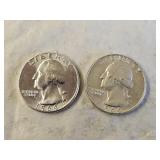 2 1964 BU Silver Washington Quarters