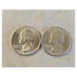 2 1964 BU Silver Washington Quarters
