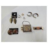 Vintage Compact, Lipstick Case, Earrings