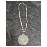 Vtg Mayan Mexican Aztec Etched White Onyx Necklace