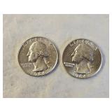 2 1964 BU Silver Washington Quarters