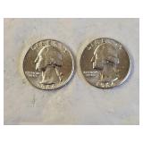 2 1964 BU Silver Washington Quarters
