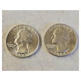2 1964 BU Silver Washington Quarters