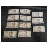 11 $10,000 Indonesian Rupiah Banknotes