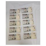 10 $50,000 Indonesian Rupiah Banknotes