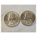 2 1964 BU Silver Washington Quarters