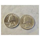 2 1964 BU Silver Washington Quarters