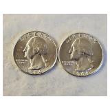 2 1964 BU Silver Washington Quarters
